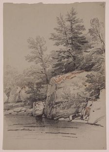 Rocks and Trees near the Water, 19th century. Creator: John William Casilear