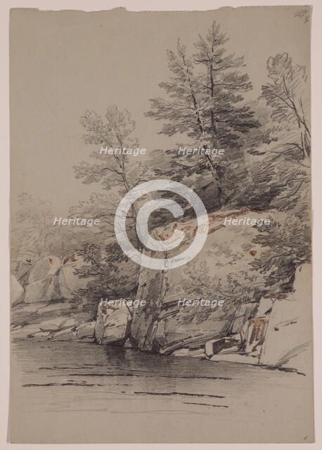 Rocks and Trees near the Water, 19th century. Creator: John William Casilear.