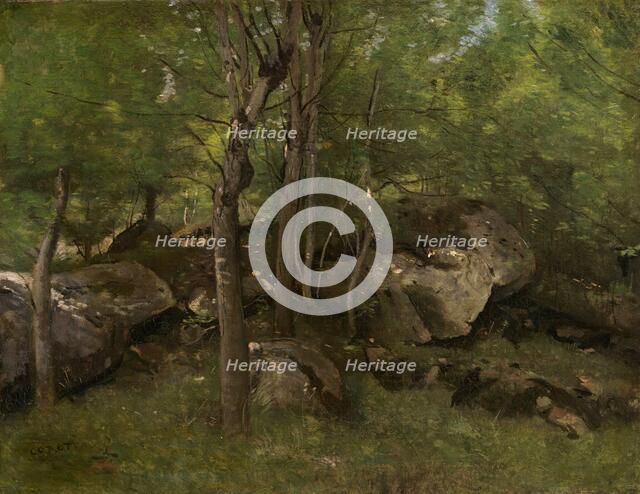 Rocks in the Forest of Fontainebleau, 1860/1865. Creator: Jean-Baptiste-Camille Corot.