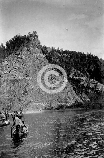 Rocks on the Shore of the Mrassu River Between Srednii Chilei and Ust'-Anzas Uluses, 1913. Creator: GI Ivanov.