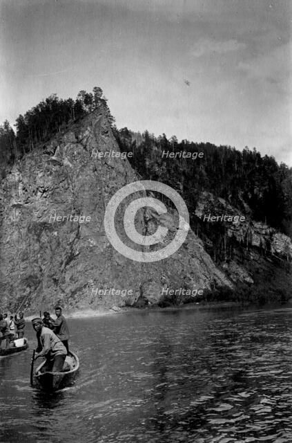 Rocks on the Shore of the Mrassu River Between Srednii Chilei and Ust'-Anzas Uluses, 1913. Creator: GI Ivanov.