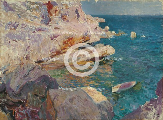 Rocks of Jávea and the white boat, 1905. Creator: Sorolla y Bastida, Joaquín (1863-1923).