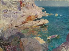 Rocks of Jávea and the white boat, 1905. Creator: Sorolla y Bastida, Joaquín (1863-1923)