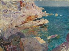 Rocks of Jávea and the white boat, 1905. Creator: Sorolla y Bastida, Joaquín (1863-1923)