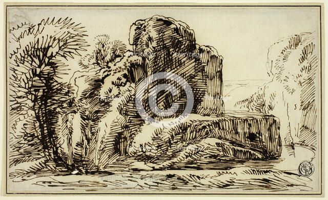 Rocks, Trees, and River, n.d. Creator: Franz Kobell.