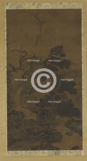 Rocks, trees, brook, and hawks, 14th century. Creator: Unknown.