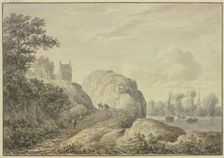 Rocky bank of a river, a chapel in the upper left.. Creator: Hendrik Tavenier