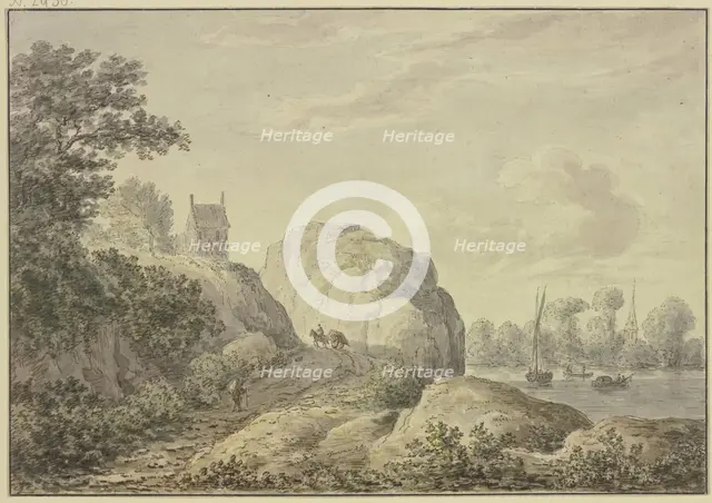 Rocky bank of a river, a chapel in the upper left.. Creator: Hendrik Tavenier.