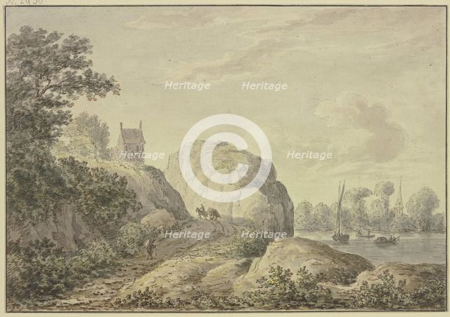 Rocky bank of a river, a chapel in the upper left.. Creator: Hendrik Tavenier.