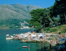 Rocky beach, Cavtat, Croatia. Creator: Peter Thompson