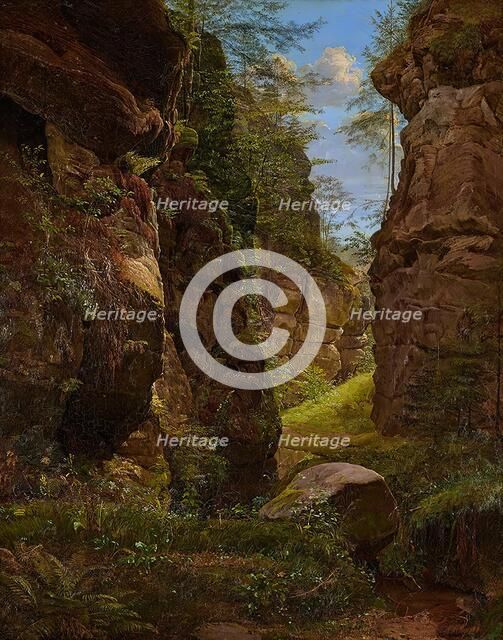 Rocky gorge in the Uttewalder Grund in Saxon Switzerland, 1820. Creator: August Heinrich.