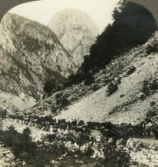 Rocky Jordalsnut (3620 ft.) from beside the road filled with tourists carts, Norway c1905. Creator: Unknown