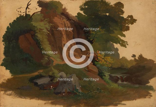 Rocky Outcrop by a Stream in the Roman Campagna, ca. 1835-40. Creator: Johannes Jakob Frey.