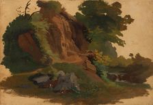 Rocky Outcrop by a Stream in the Roman Campagna, ca. 1835-40. Creator: Johannes Jakob Frey