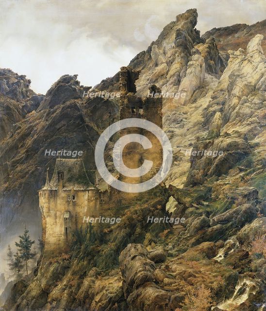 Rocky Landscape: Gorge with Ruins, 1830. Creator: Karl Friedrich Lessing.