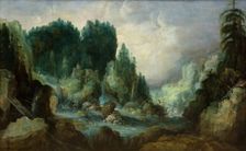 Rocky Landscape with a River and a Waterfall, 1612-1626. Creator: Monogrammist I. V. D. S.