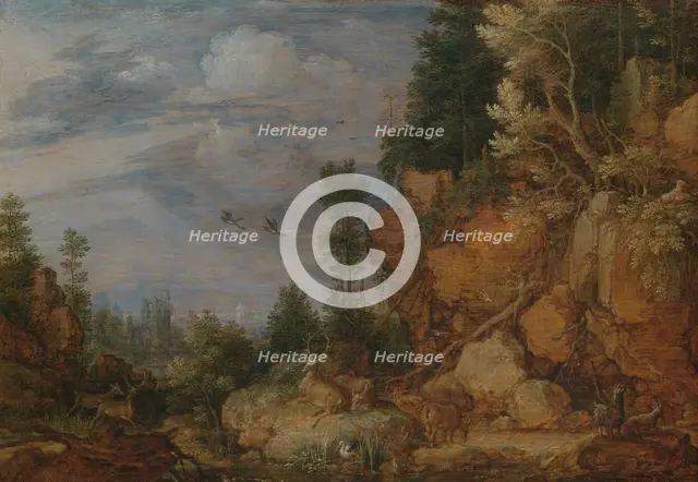 Rocky Landscape with Deer and Goats, 1620. Creator: Gillis Claesz. de Hondecoeter.