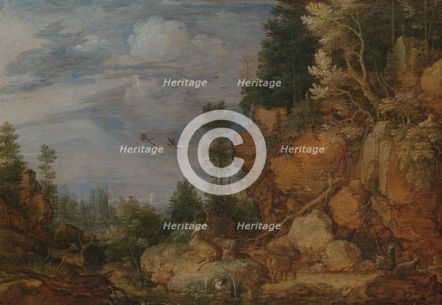 Rocky Landscape with Deer and Goats, 1620. Creator: Gillis Claesz. de Hondecoeter.