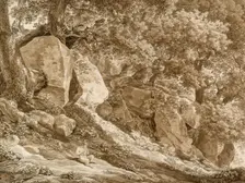 Rocky Landscape with Pan Playing His Flute (In the Park of the Villa Chigi, Ariccia), 1808. Creator: Johann Christian Reinhart