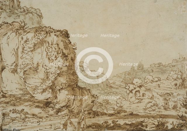 Rocky landscape with ruins and a mountain village. Creator: Jan Symonsz. Pynas.
