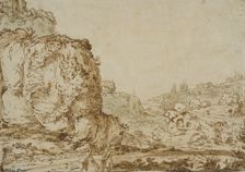 Rocky landscape with ruins and a mountain village. Creator: Jan Symonsz. Pynas