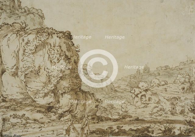 Rocky landscape with ruins and a mountain village. Creator: Jan Symonsz. Pynas.