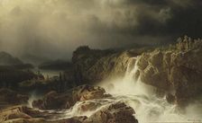 Rocky Landscape with Waterfall, 1859. Creator: Markus Larsson