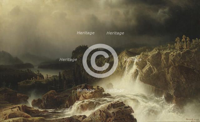Rocky Landscape with Waterfall, 1859. Creator: Markus Larsson.