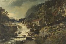 Rocky Landscape with Waterfall and Watermill, Småland, 1862. Creator: Johan Edvard Bergh