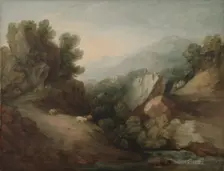 Rocky, Wooded Landscape with a Dell and Weir, c. 1782-1783. Creator: Thomas Gainsborough (British, 1727-1788)