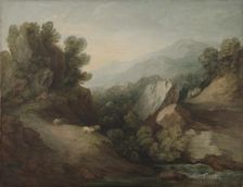 Rocky, Wooded Landscape with a Dell and Weir, c. 1782-1783. Creator: Thomas Gainsborough (British, 1727-1788)