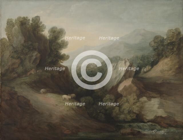 Rocky, Wooded Landscape with a Dell and Weir, c. 1782-1783. Creator: Thomas Gainsborough (British, 1727-1788).
