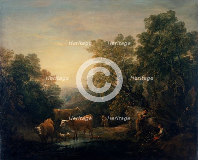 'Rocky wooded landscape with rustic lovers', 1771-74. Creator: Thomas Gainsborough.