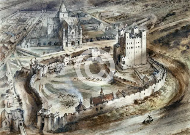 Rochester Castle, 15th century, (c1960s). Artist: Alan Ernest Sorrell.
