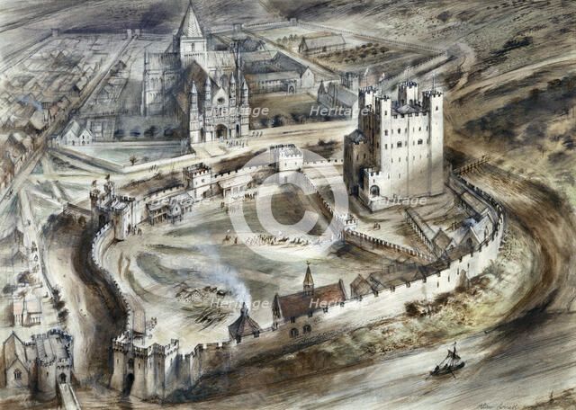 Rochester Castle, 15th century, (c1960s). Artist: Alan Ernest Sorrell.