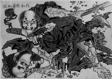 Rochishin Chopping Off the Head of Nio, 18th-19th century. Creator: School of Katsushika Hokusai