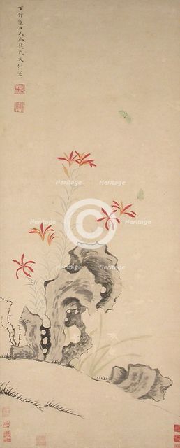 Rock, Tiger Lily and Orchid, dated 1627. Creator: Zhao Wenchu.