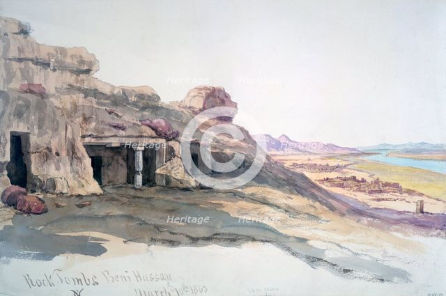 'Rock Tombs, Beni Hassan, 10 March 1863', Egypt, 1863. Artist: Charles Emile de Tournemine