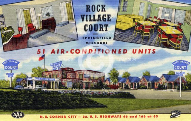 Rock Village Court motel, Springfield, Missouri, USA, 1950. Artist: Unknown