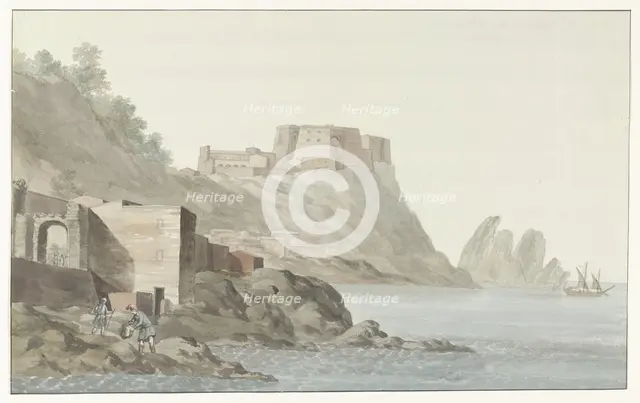 Rock and town of Scilla in the Calabria region on the east coast, 1778. Creator: Louis Ducros.