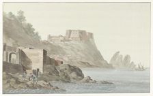 Rock and town of Scilla in the Calabria region on the east coast, 1778. Creator: Louis Ducros