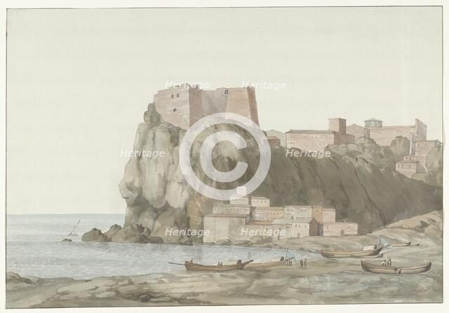 Rock and town of Scilla in the Calabria region on the west coast, 1778. Creator: Louis Ducros.