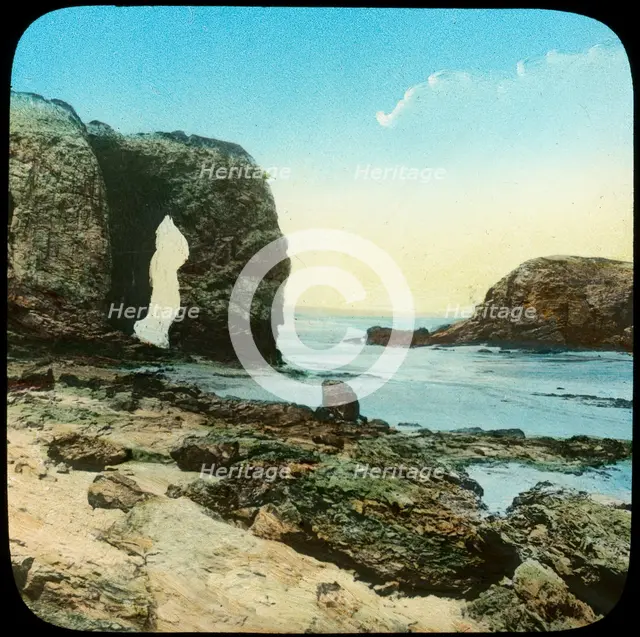 Rock arch at Perran Beach, Cornwall, late 19th or early 20th century. Artist: Church Army Lantern Department