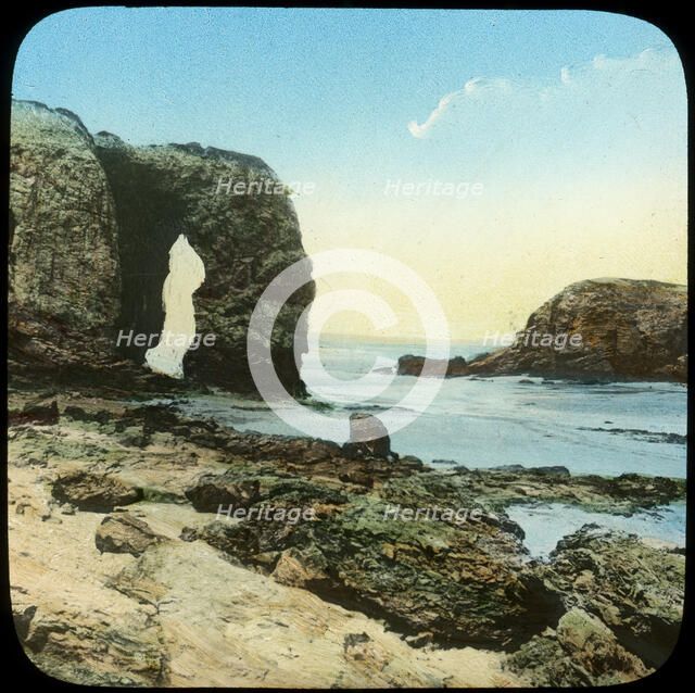 Rock arch at Perran Beach, Cornwall, late 19th or early 20th century. Artist: Church Army Lantern Department