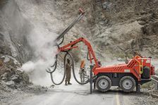 Rock blasting, road works, Nubra Valley, Ladakh, India, 2023. Creator: Peter Thompson