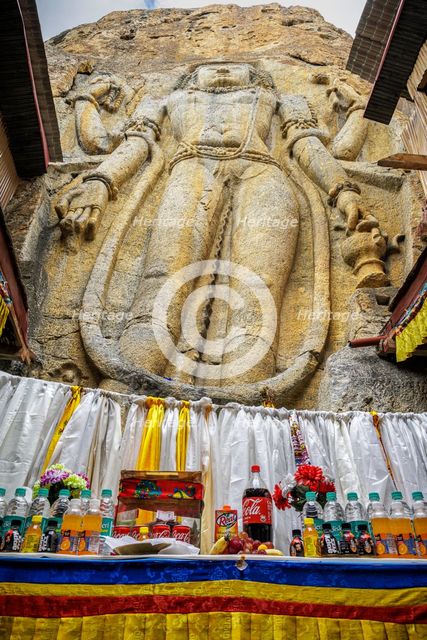 Rock-cut Chamba statue in Mulbekh village, Ladakh, India, 2023. Creator: Peter Thompson.