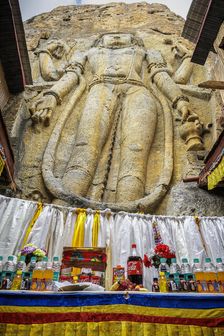 Rock-cut Chamba statue in Mulbekh village, Ladakh, India, 2023. Creator: Peter Thompson