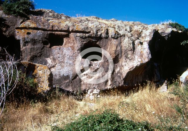 Rock-cut chambers tombs, Necropolis of Sant-Andrea Priu, Domus de Janas, Sardinia, Italy, (1998). Creator: LTL.