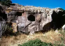 Rock-cut chambers tombs, Necropolis of Sant-Andrea Priu, Domus de Janas, Sardinia, Italy, (1998). Creator: LTL