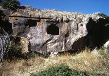Rock-cut chambers tombs, Necropolis of Sant-Andrea Priu, Domus de Janas, Sardinia, Italy, (1998). Creator: LTL